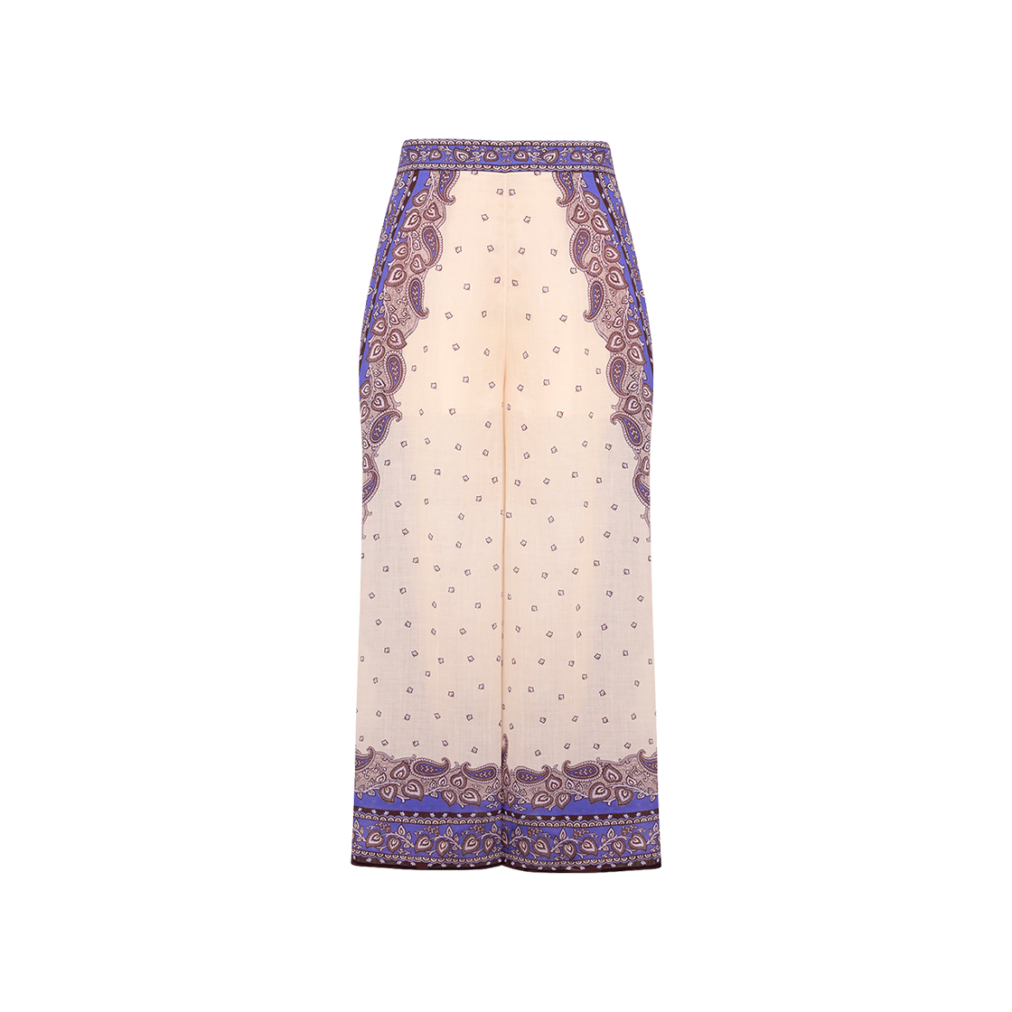(W) 짐머만 맥신 와이드 레그 크롭드 팬츠 퍼플 페이즐리((W) Zimmermann Maxine Wide Leg Cropped Pants Purple Paisley)