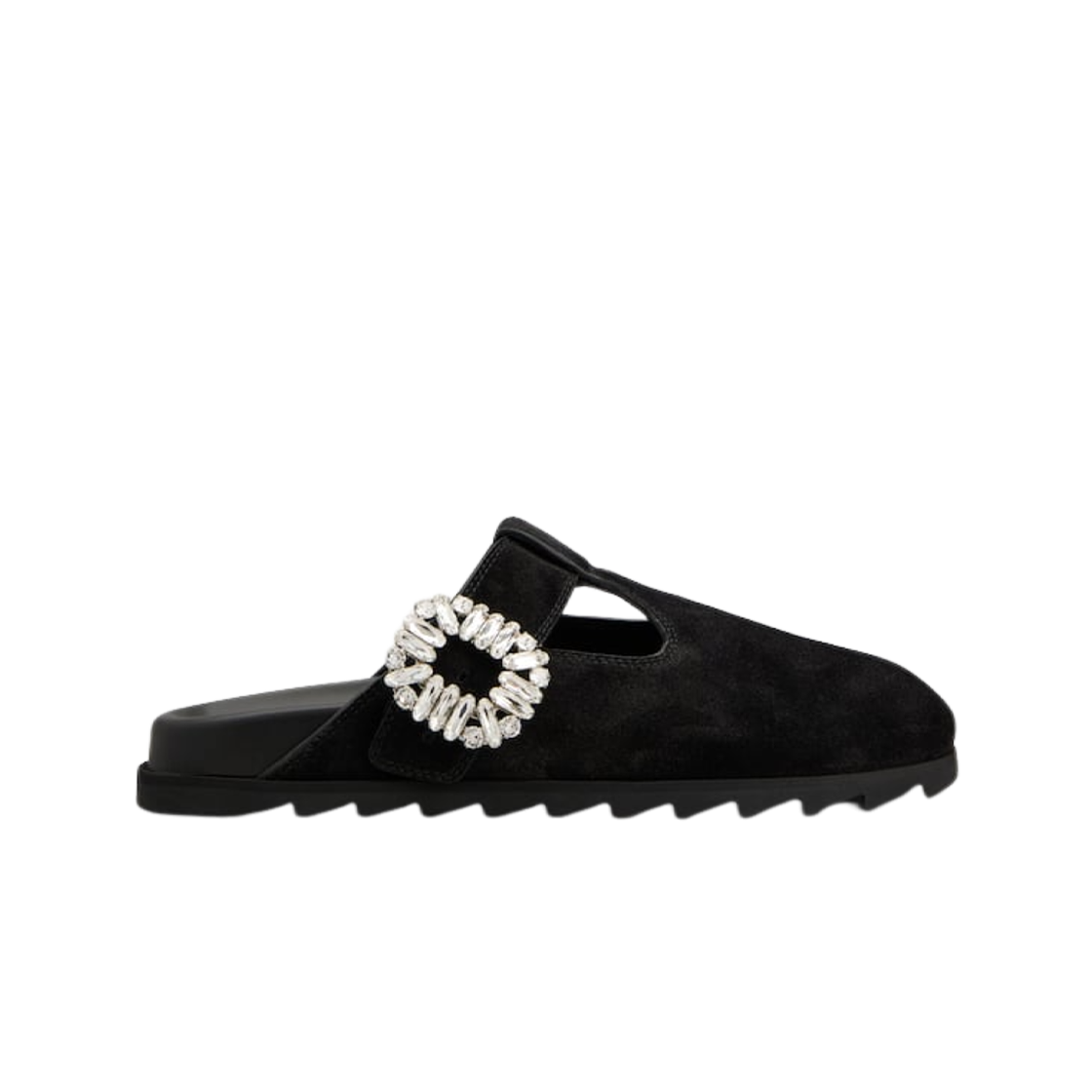 (W) 로저 비비에 슬라이디 비브 스웨이드 뮬 블랙((W) Roger Vivier Slidy Viv Mules in Suede Black)