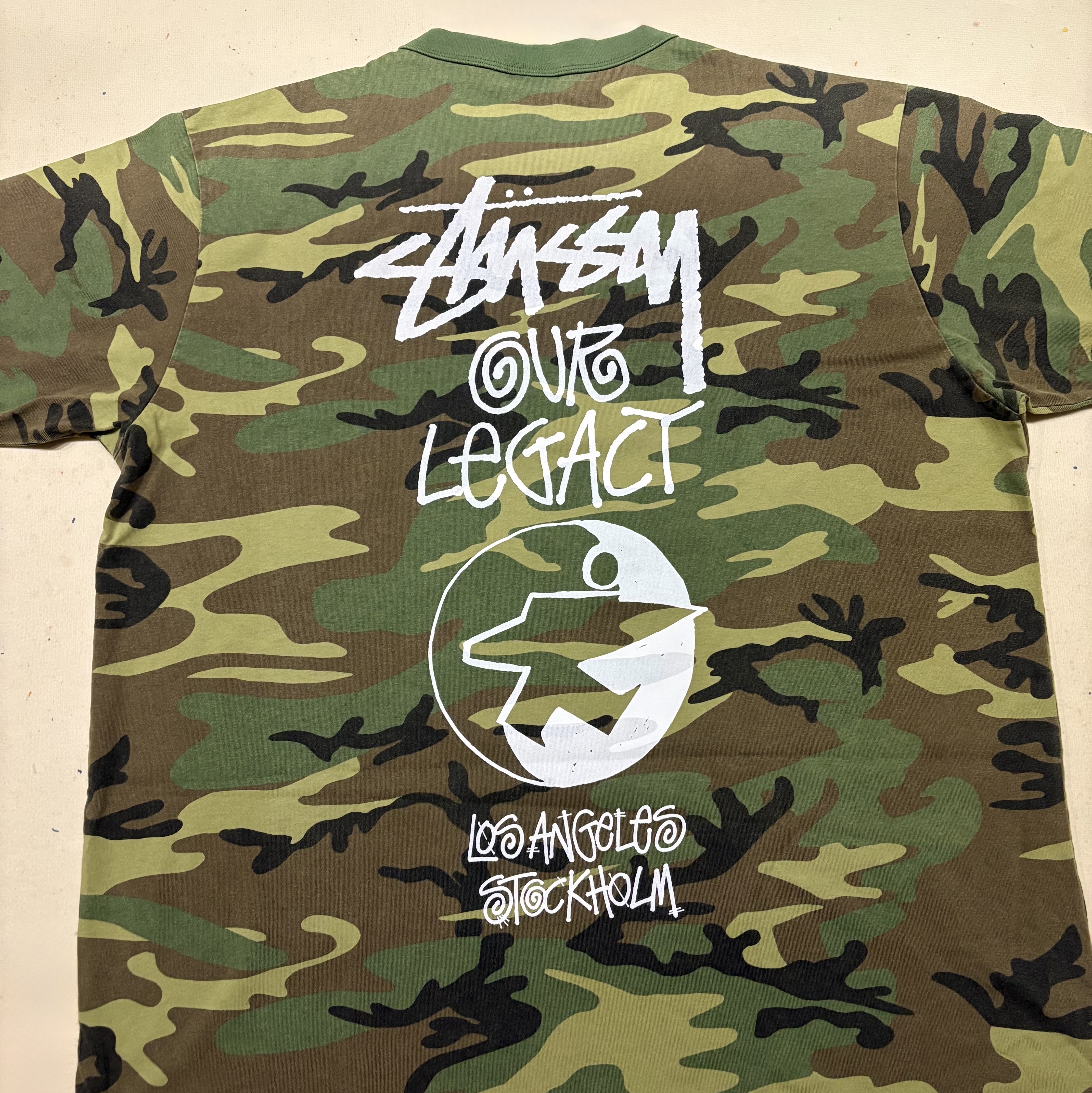 Stussy x Our Legacy Work Shop Surfman Pigment Dyed T-Shirt Camo 착용 스타일 - 1