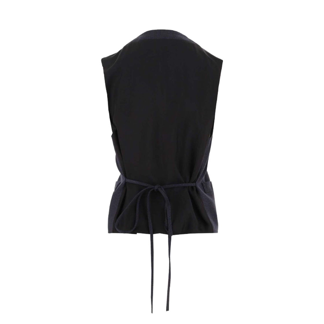 (W) 보테가 베네타 브이넥 타이 울 베스트 다크 블루((W) Bottega Veneta V-Neck Tie Wool Vest Dark Blue) - 2