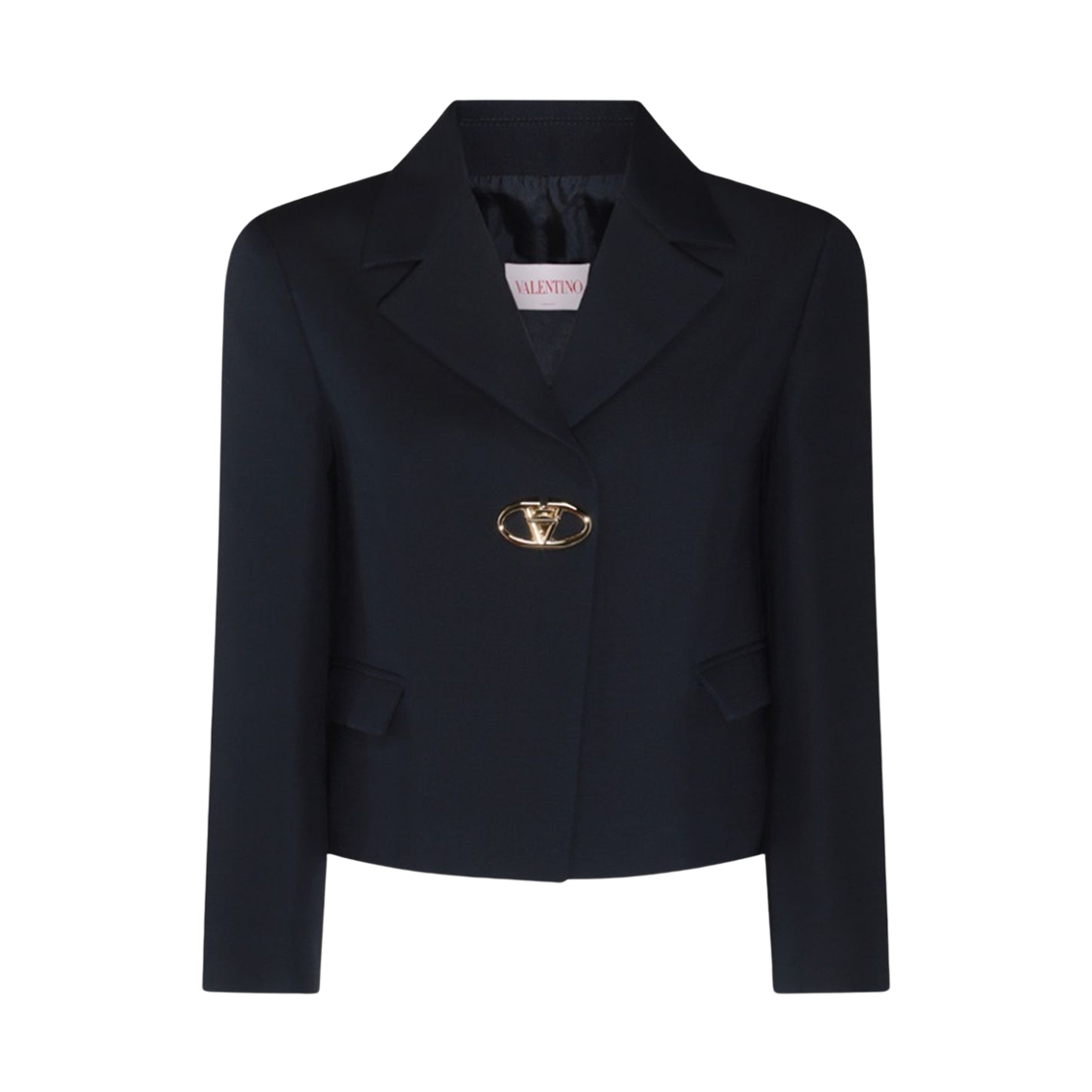 (W) 발렌티노 아이코닉 로고 버진 울 실크 블레이저 네이비((W) Valentino Virgin Wool Silk Blazer with Iconic Logo Navy)