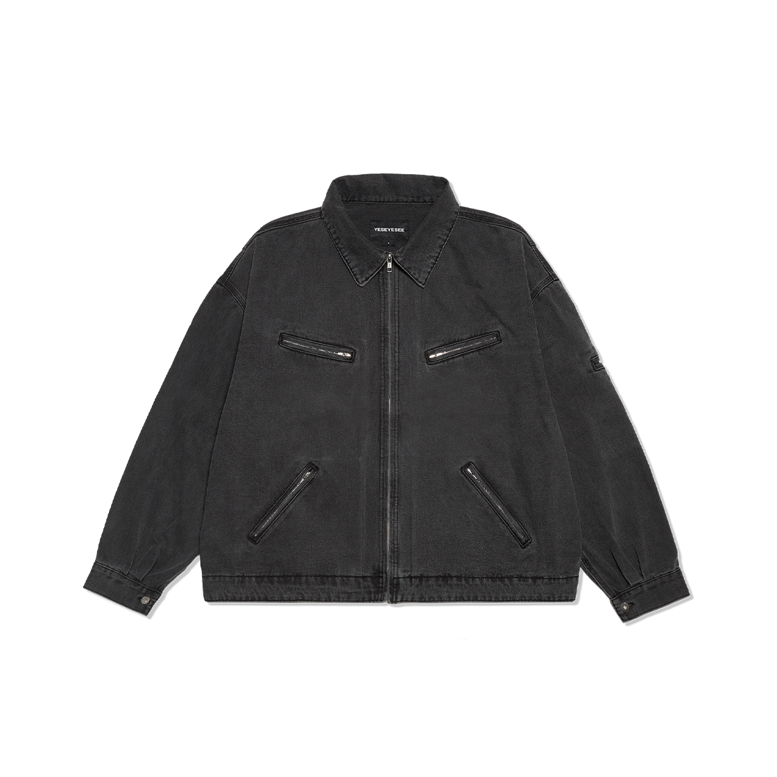 YS251DOWLS01BLK YESEYESEE Loose Fit Zip Up Denim Jacket Black