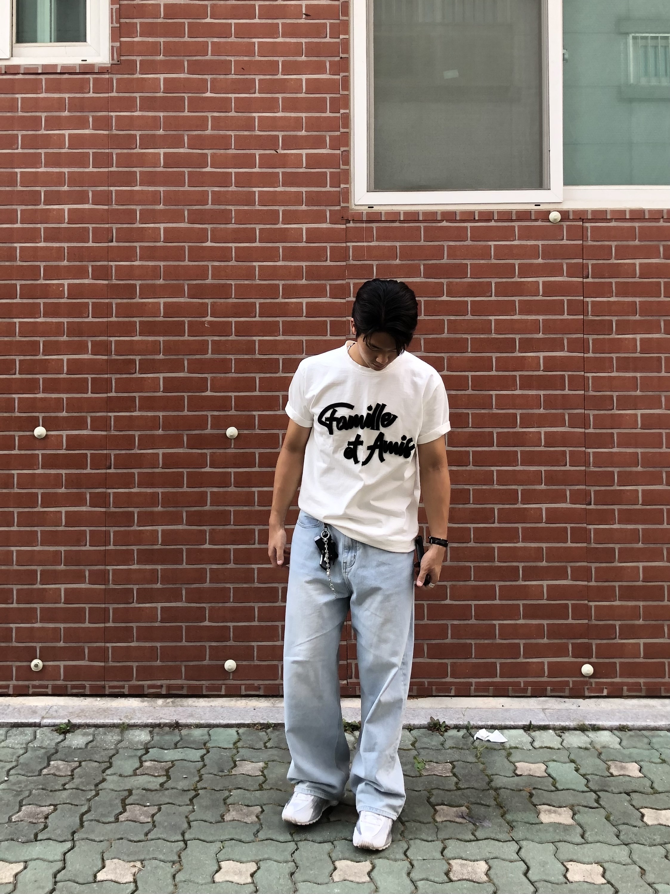 noun Wide Denim Pants Light Blue, Nike Shox R4 White Bright Crimson 착용 스타일 - 3