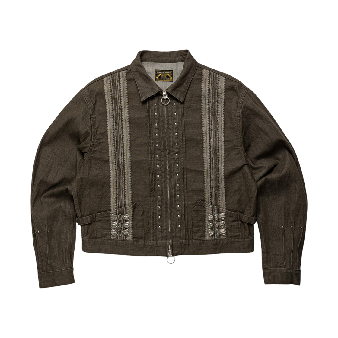 캐피탈 12온즈 야가수리 자카드 데님 치마요 드리즐러 자켓 카키(Kapital 12 oz. Yagasuri Jacquard Denim Chimayo Drizzler Jacket Khaki) - 1