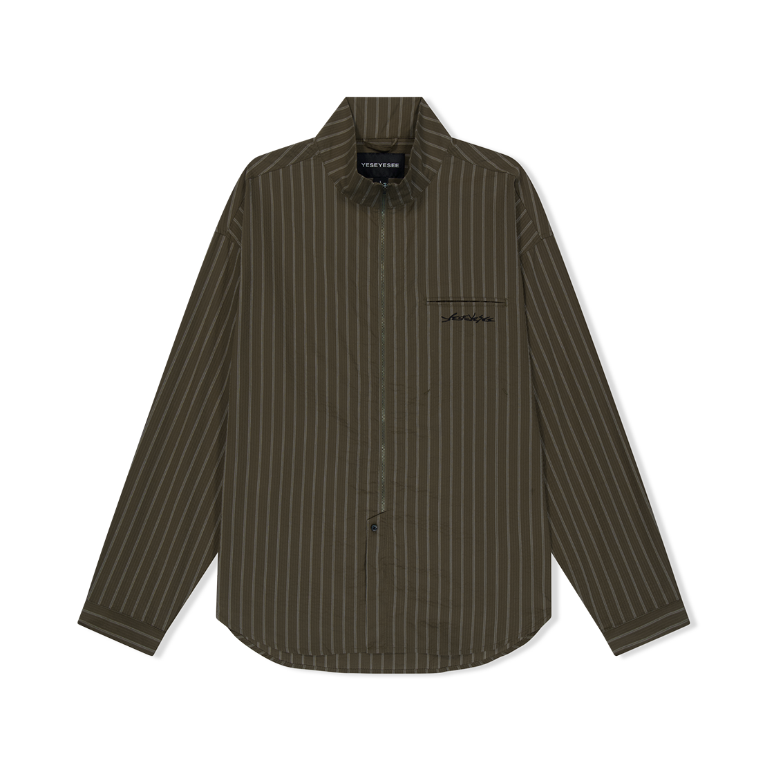 YS251WSHTL01BRO YESEYESEE Hi Neck Two Way Zip Up Shirt Brown