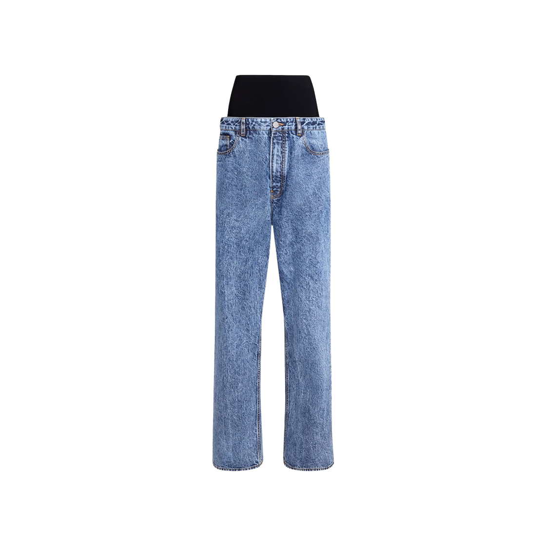 (W) 알라이아 스노우 데님 니트 밴드 진 라이트 블루((W) Alaia Snow Denim Knit Band Jeans Light Blue)