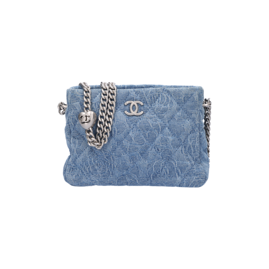 ITJ28UPQN74W Chanel Heart Ball Chain Bag Denim Camellia Blue