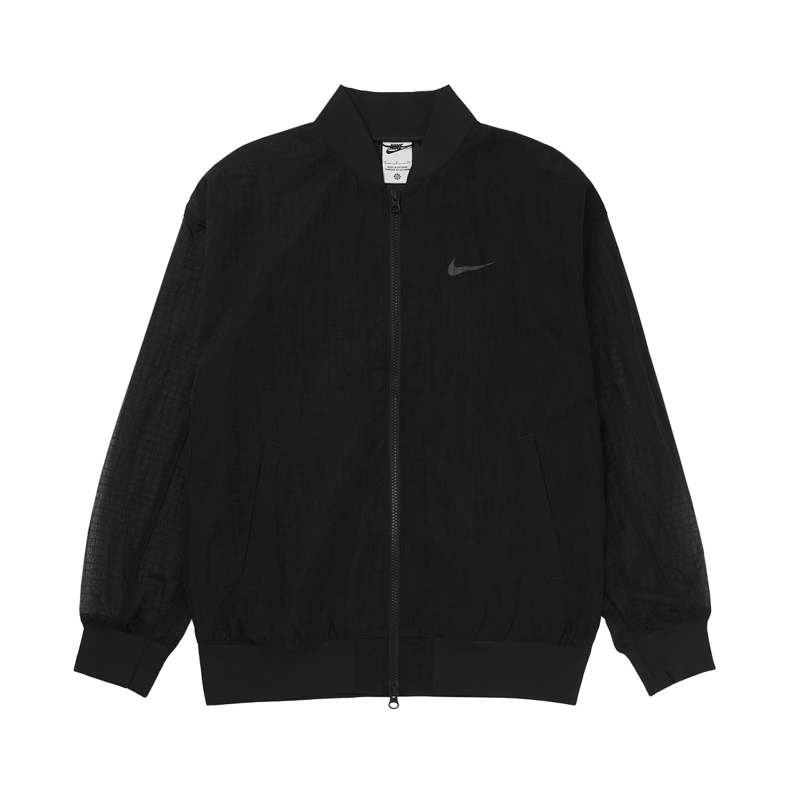 (W) 나이키 NSW 에센셜 우븐 바시티 봄버 자켓 블랙 - 아시아((W) Nike NSW Essentials Woven Varsity Bomber Jacket Black - Asia)