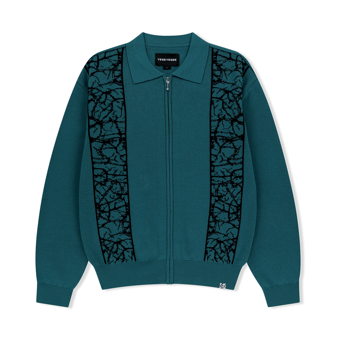 예스아이씨 니트 집업 폴로 가디건 틸(YESEYESEE Knit Zip Up Polo Cardigan Teal)