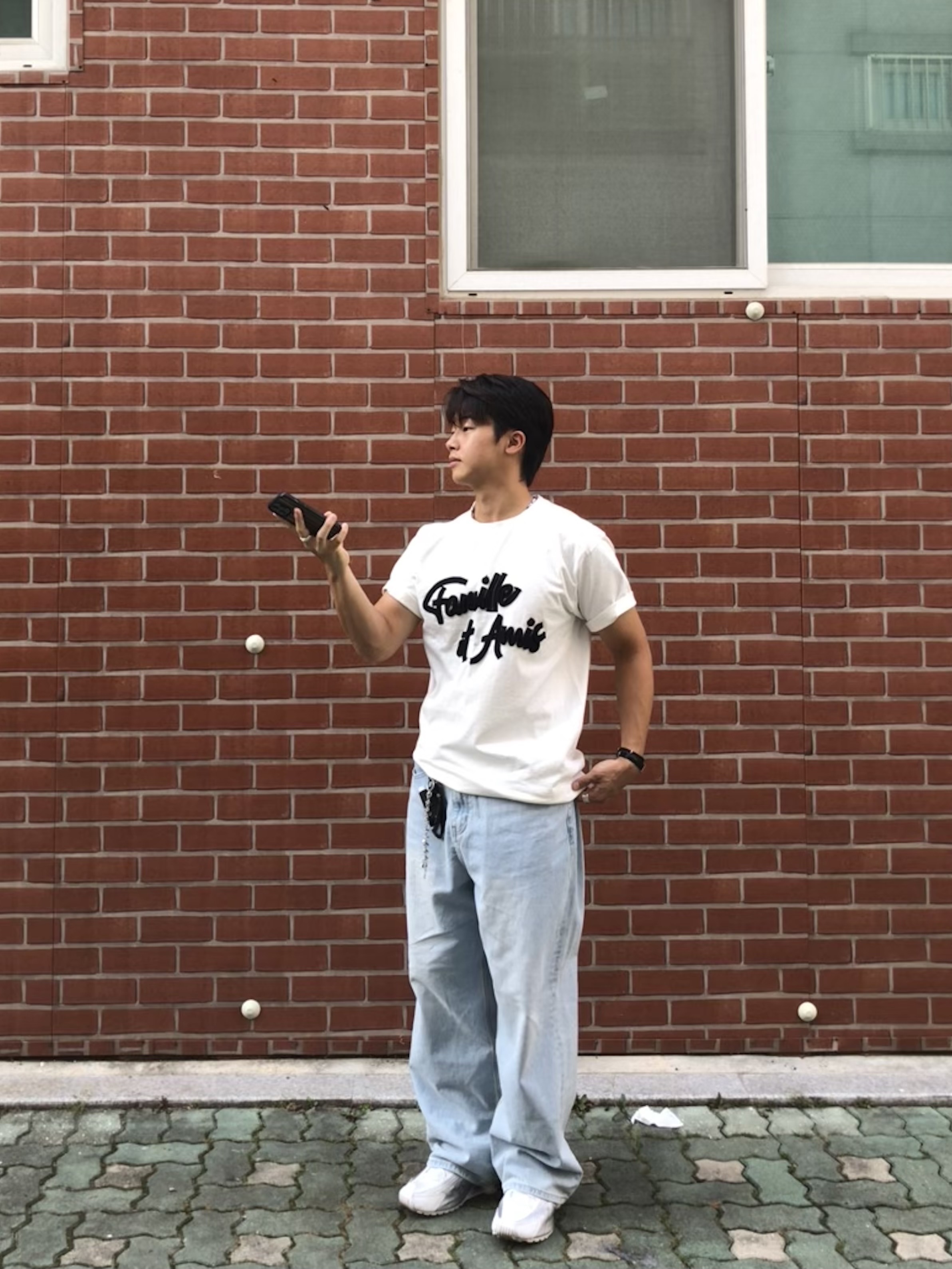 noun Wide Denim Pants Light Blue, Nike Shox R4 White Bright Crimson 착용 스타일 - 4