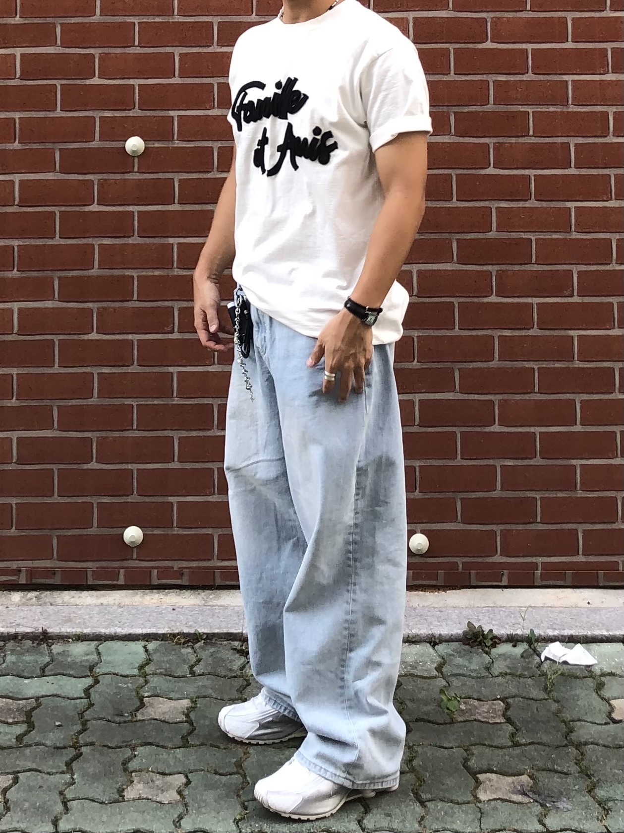 noun Wide Denim Pants Light Blue, Nike Shox R4 White Bright Crimson 착용 스타일 - 7