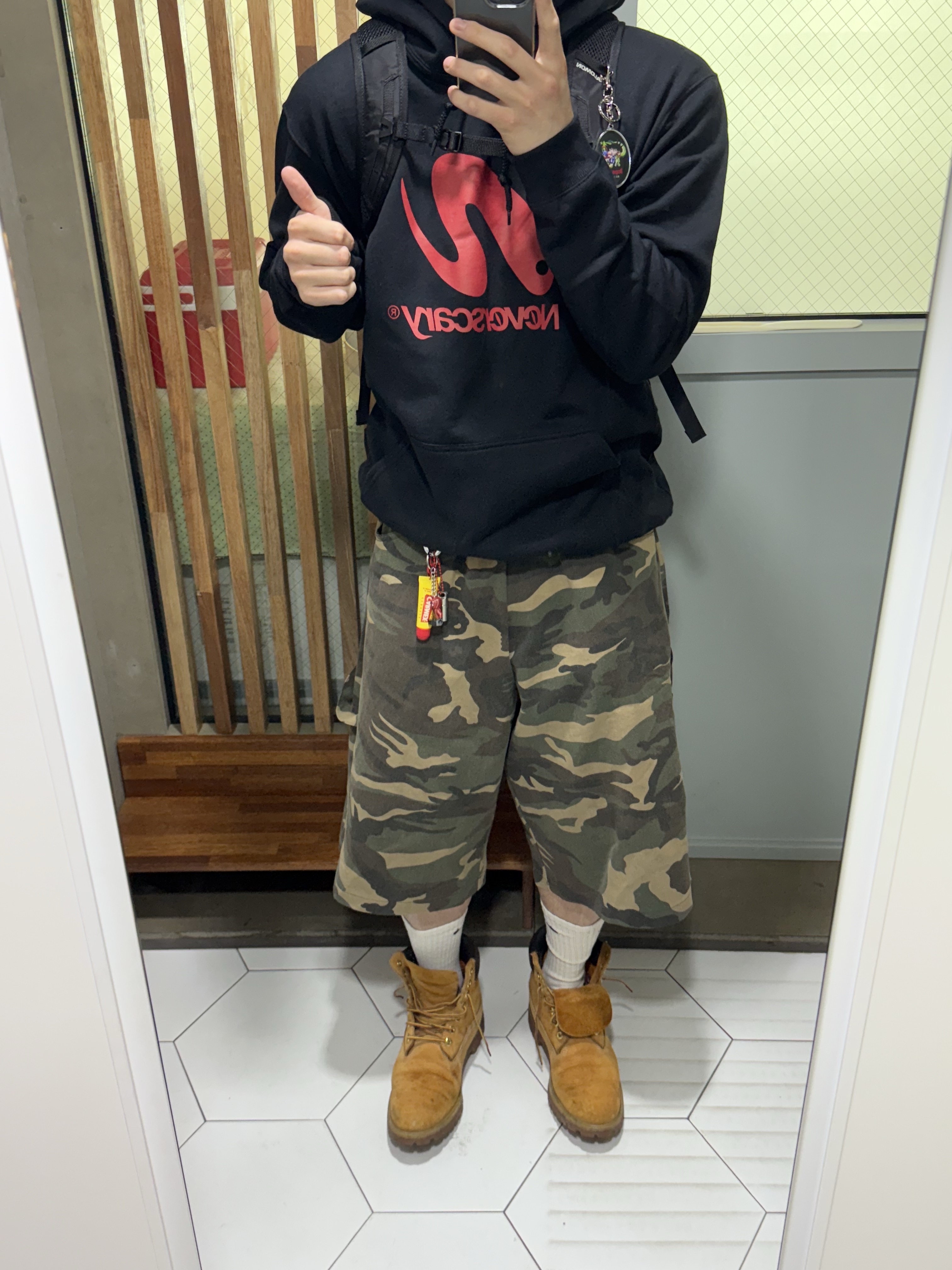 SLOW RECORD HOUSE Carpenter Bermuda Wide Camo Pants Vintage Green, DB Graphic Metal Keyring Goku 착용 스타일 - 1