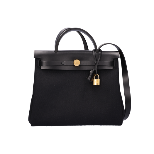 ITA2U2WDSQ5O [A등급] Hermes Vintage Herbag Zip 31 Bag Canvas Noir Gold U Engraving
