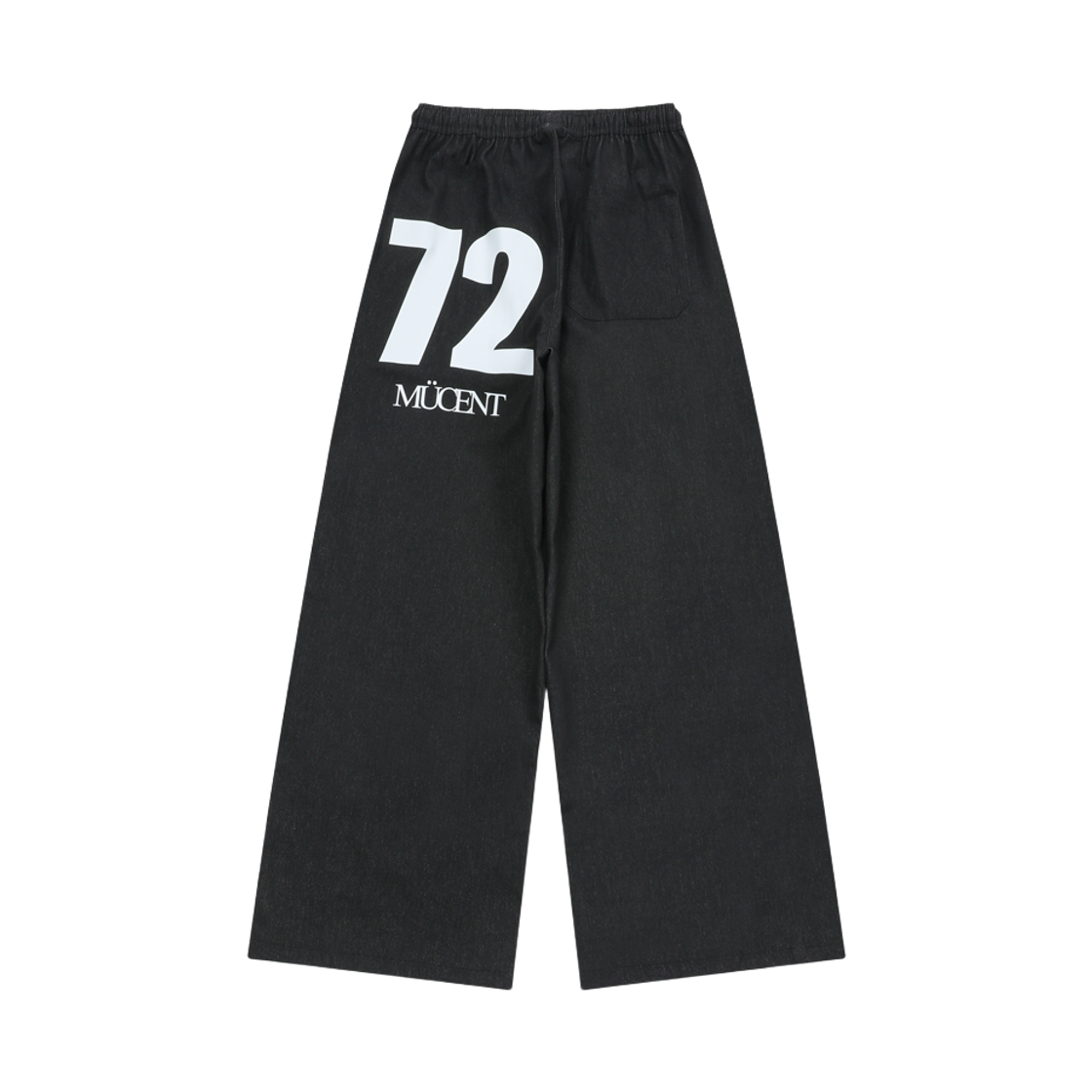 P0000BAV MUCENT Signature Back 72 Lettering Wide Denim Banding Pants Unisex Black