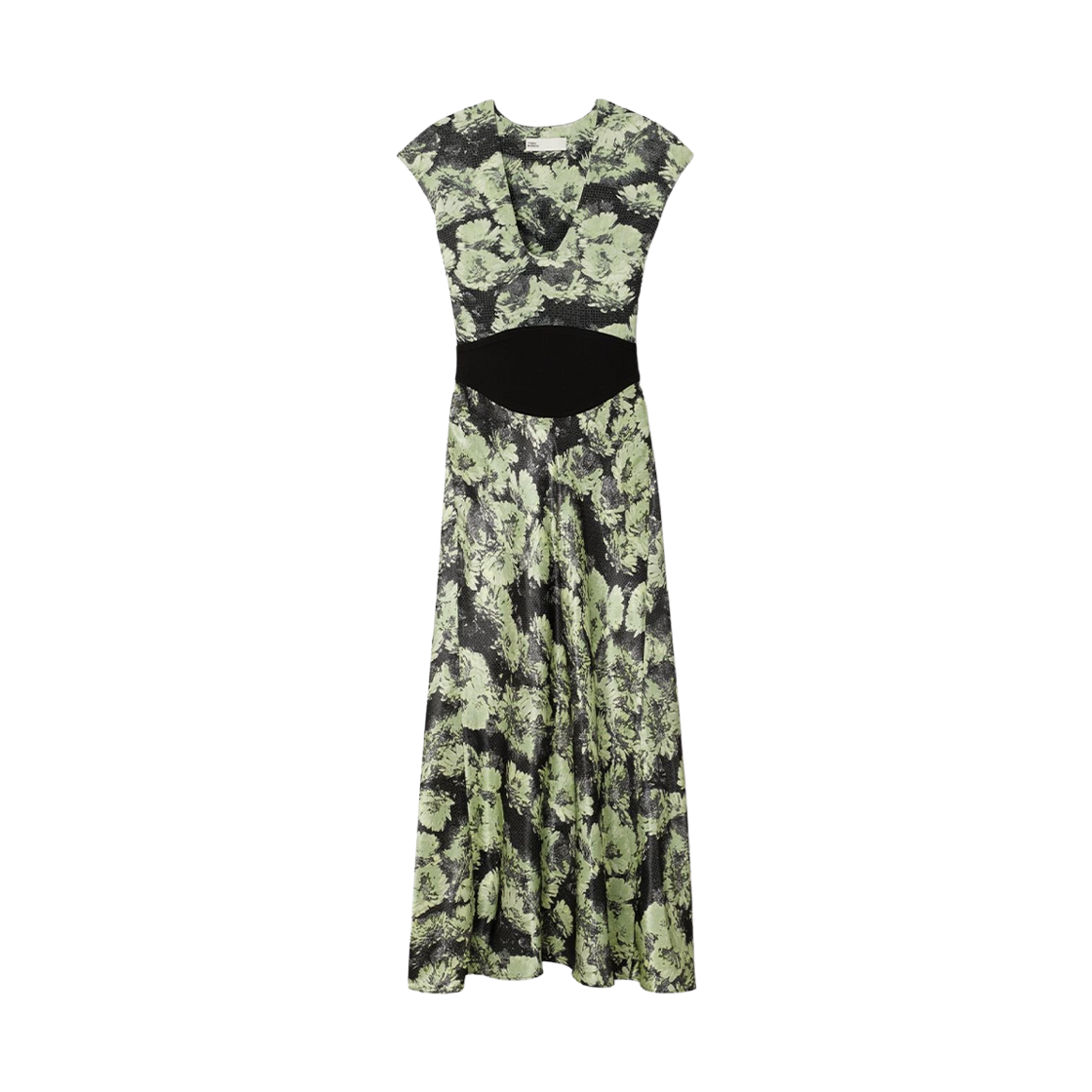 165297-300 (W) Tory Burch Printed U-Neck Viscose Dress Green Pixel Floral
