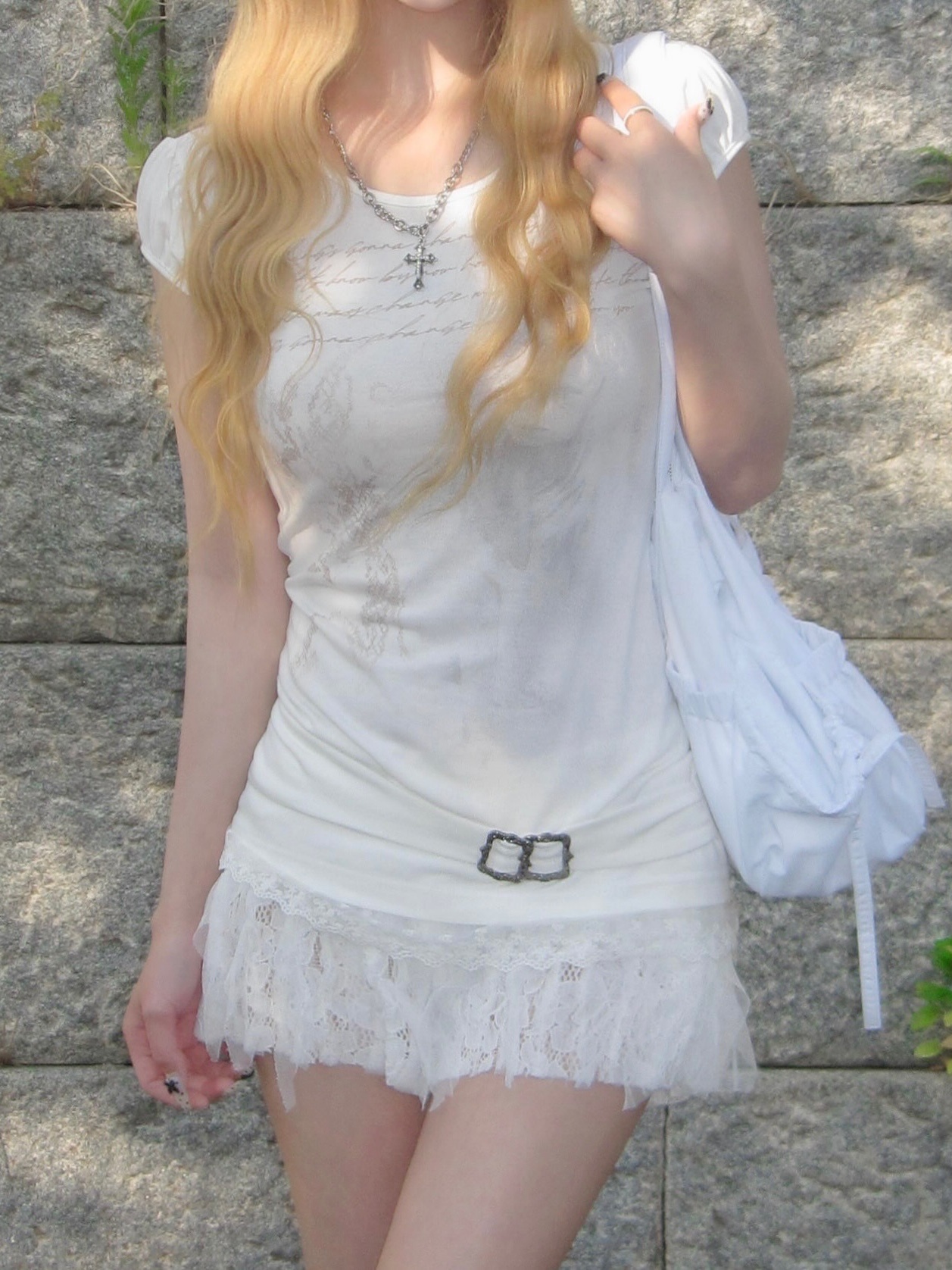 Don't Ask My Plan Lace Frill Floral Shorts - WHITE 착용 스타일 - 2