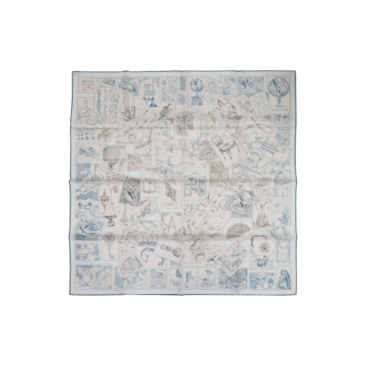 ITMO8PC6T36M Hermes Le Filateliste du Faubourg Scarf 90 Rose Pale Grey White