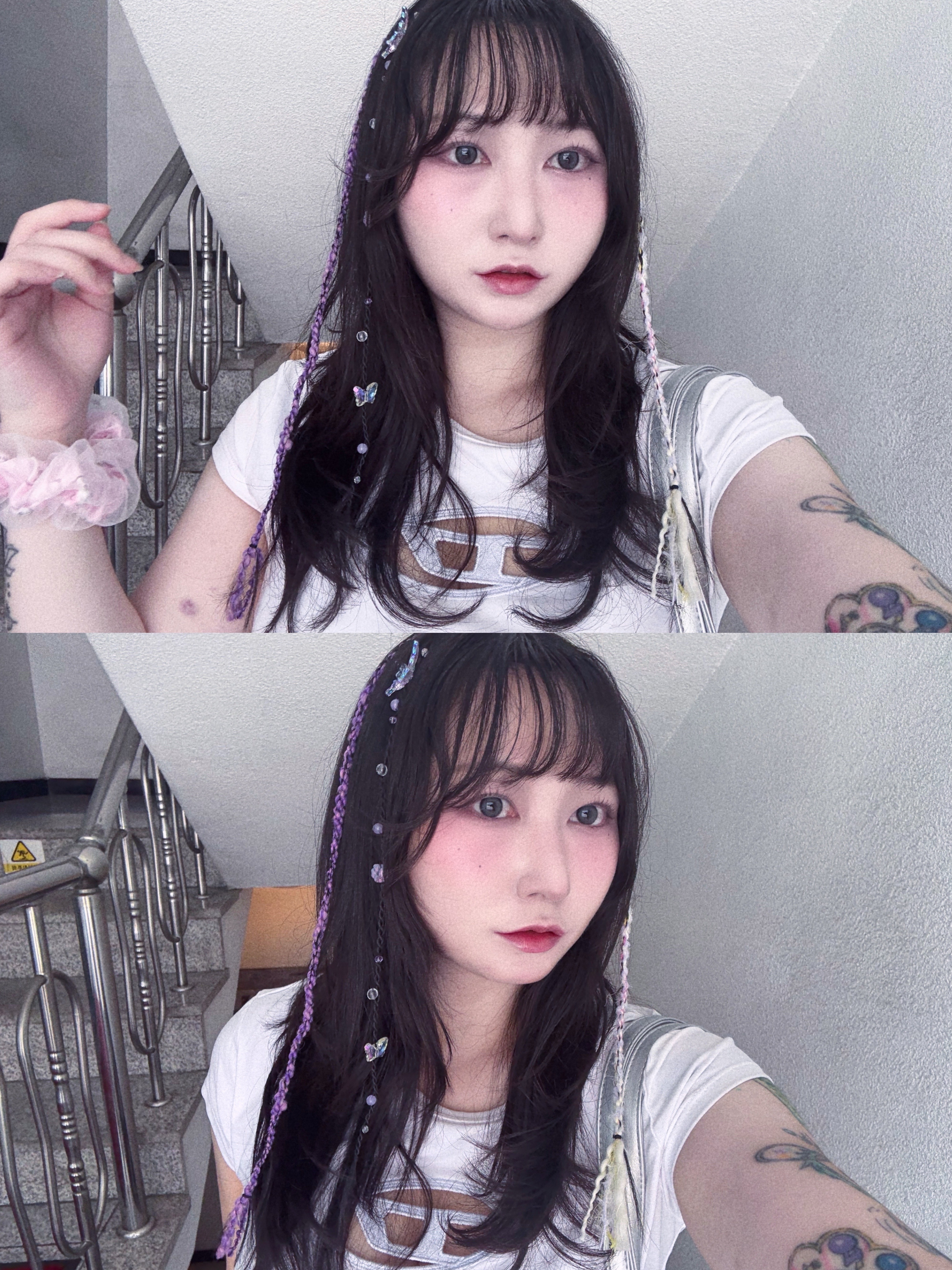 (W) Diesel T-Angie Peekaboo Logo T-Shirt White 착용 스타일 - 3