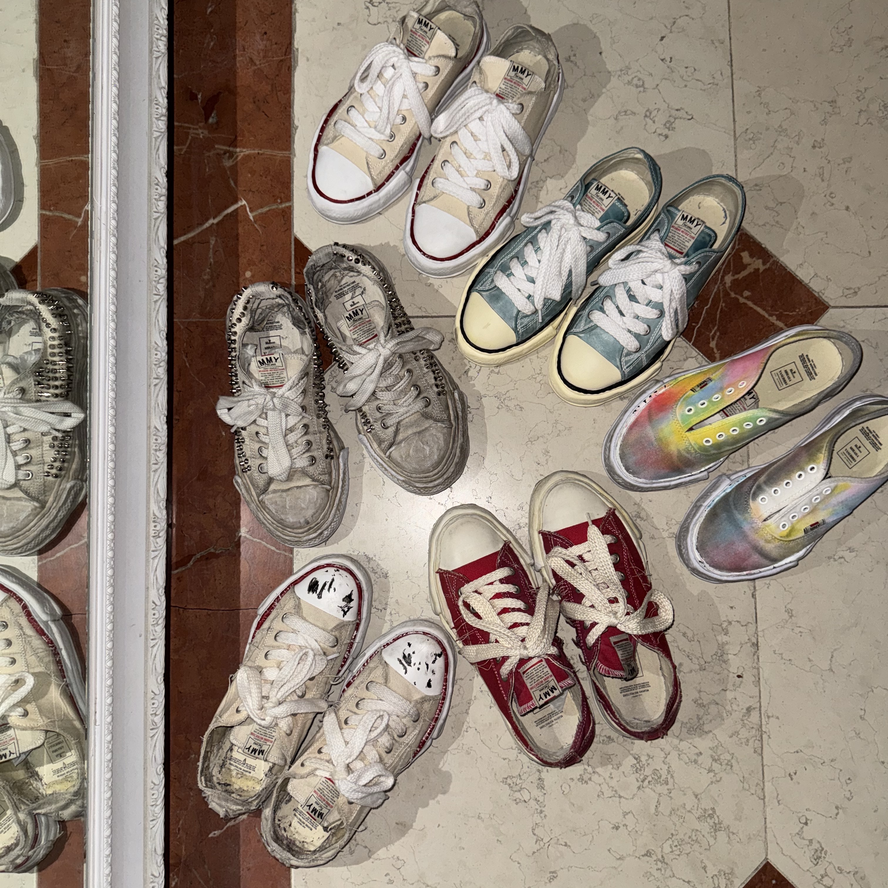 Maison Mihara Yasuhiro Peterson OG Sole Canvas Low-top Sneakers Natural, Maison Mihara Yasuhiro Peterson OG Sole OD Canvas Low-top Sneakers Red 착용 스타일
