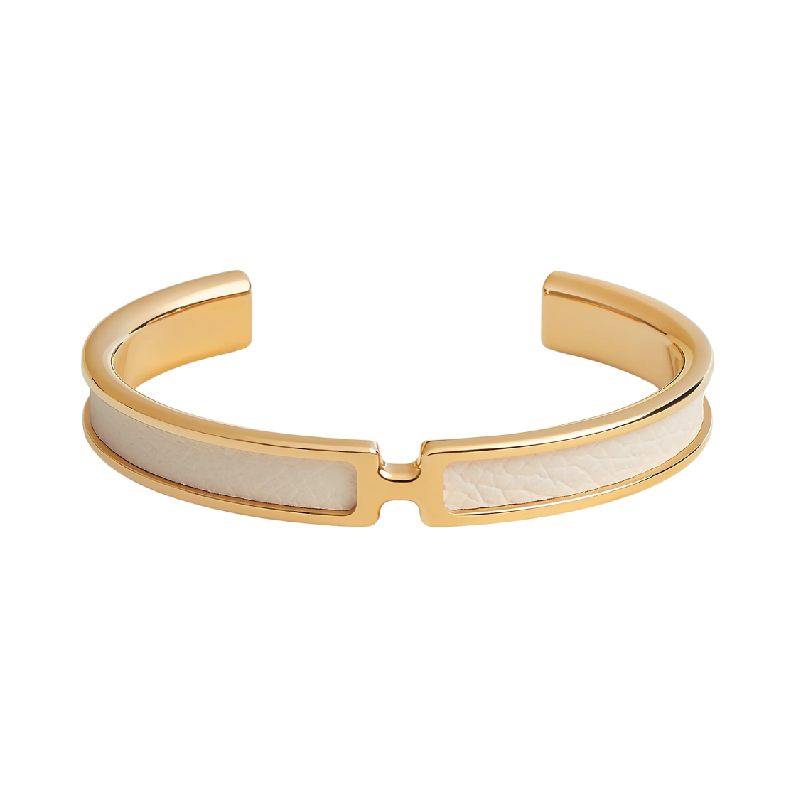 H500344FC10 (W) Hermes Olympe Bracelet Epsom Metal & Yellow Gold Craie