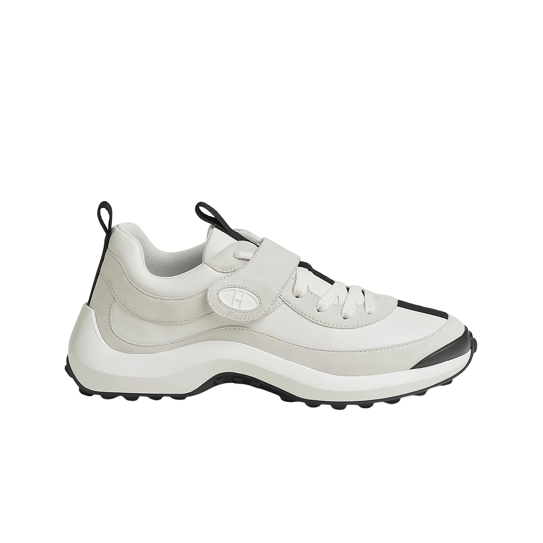 H252000Z90 (W) Hermes Loop Sneakers Calfskin Suede Goatskin & Blanc
