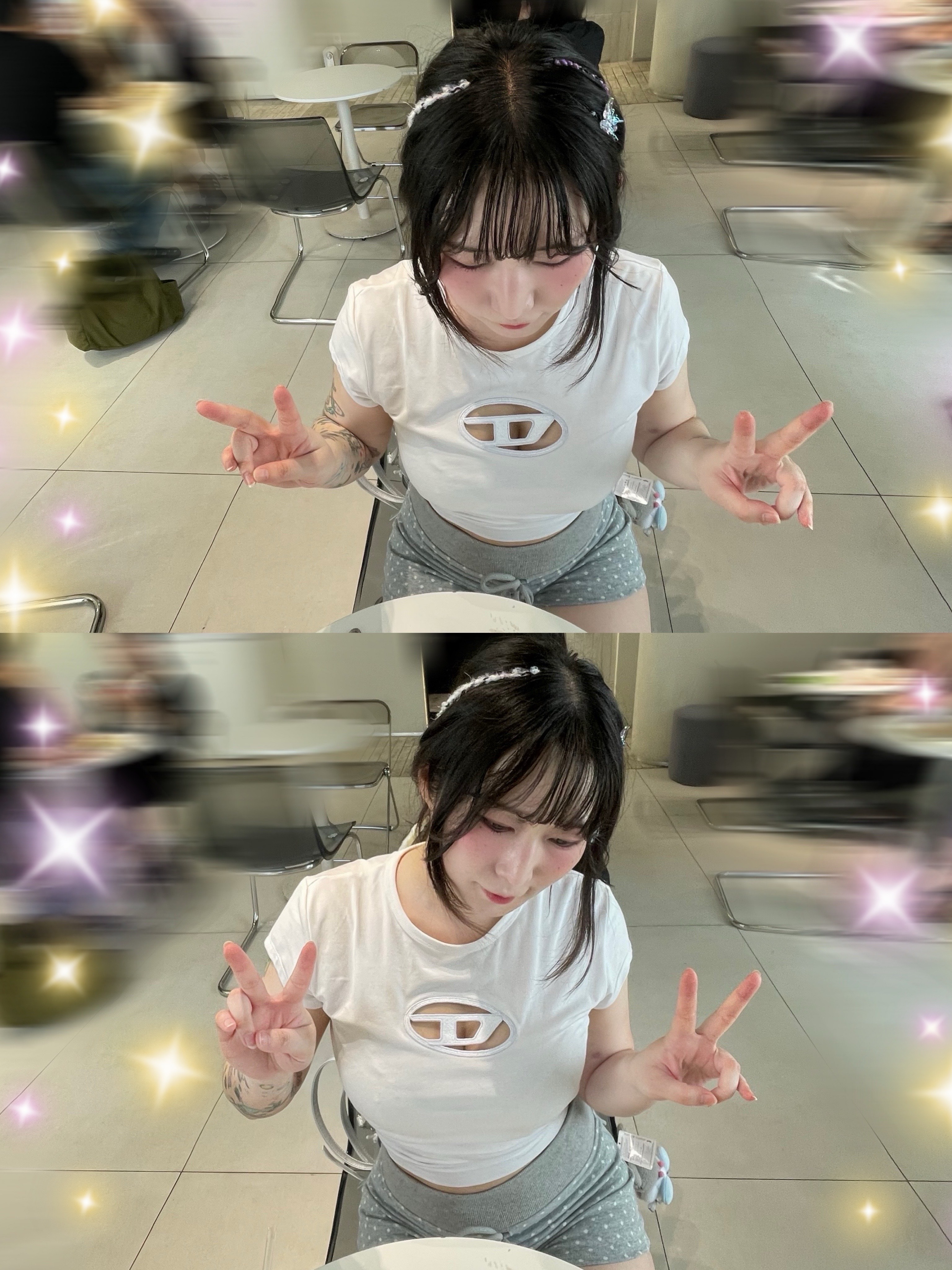 (W) Diesel T-Angie Peekaboo Logo T-Shirt White 착용 스타일 - 2