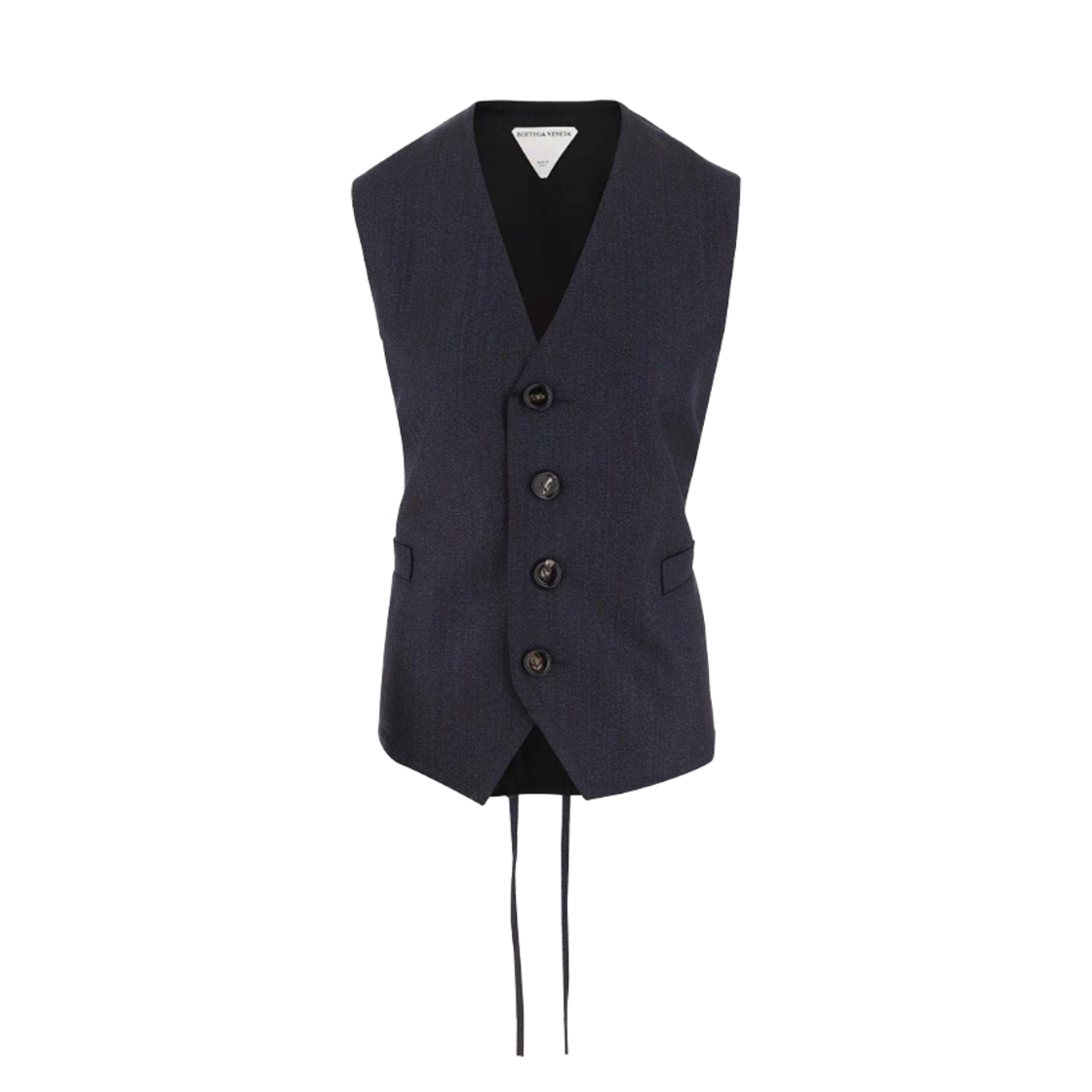 (W) 보테가 베네타 브이넥 타이 울 베스트 다크 블루((W) Bottega Veneta V-Neck Tie Wool Vest Dark Blue)