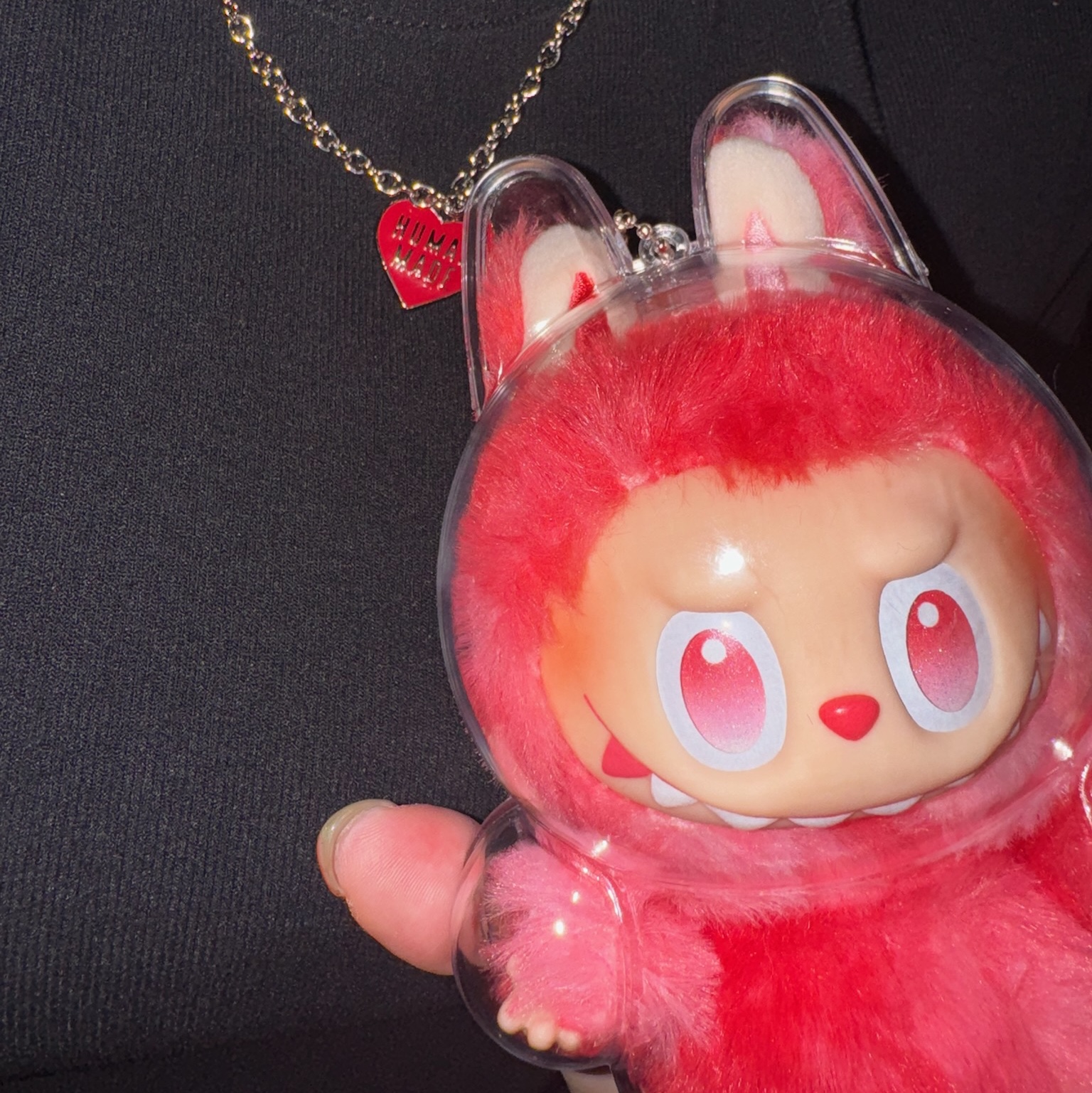 Pop Mart Labubu The Monsters Highlight Series Love Keyring (Opened Case), Human Made Heart Silver Necklace Red 착용 스타일
