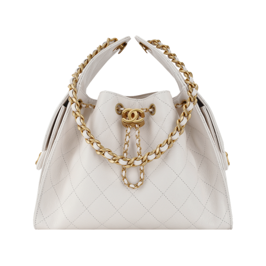 Chanel 25 Small Handbag Grained Calfskin & Gold White