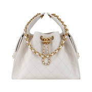 Chanel 25 Small Handbag Grained Calfskin & Gold White