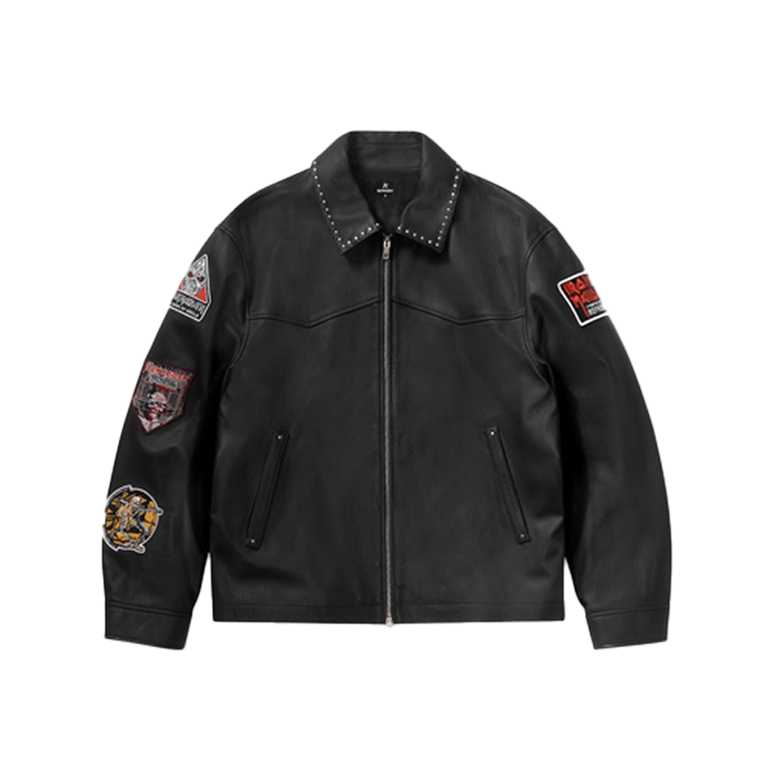 리프레젠트 x 아이언 메이든 트루퍼 레더 자켓 제트 블랙 - 25FW(Represent x Iron Maiden Trooper Leather Jacket Jet Black - 25FW)