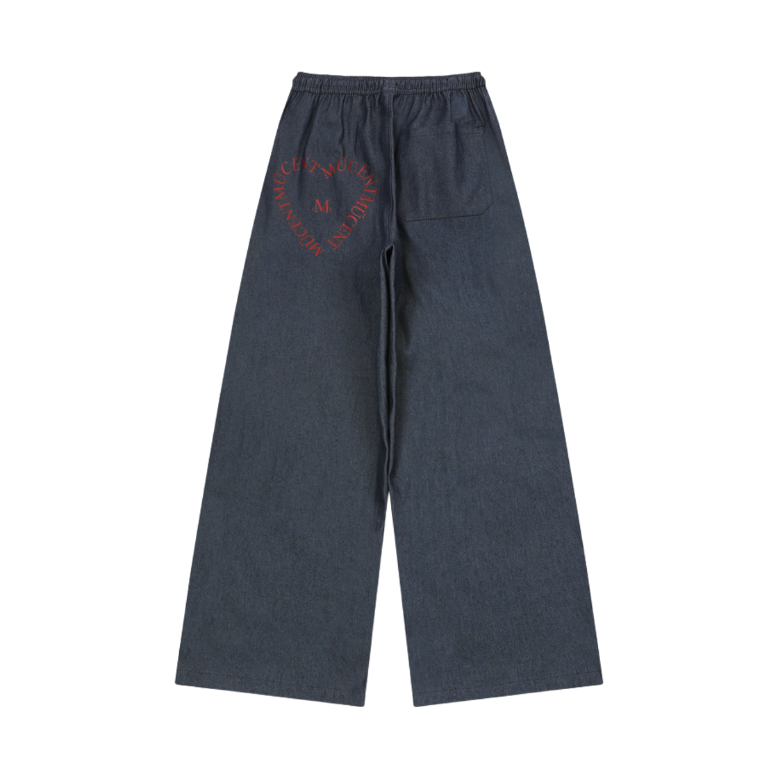 P0000BAU MUCENT Signature Heart Lettering Back Logo Denim Banding Pants Unisex Mid Denim