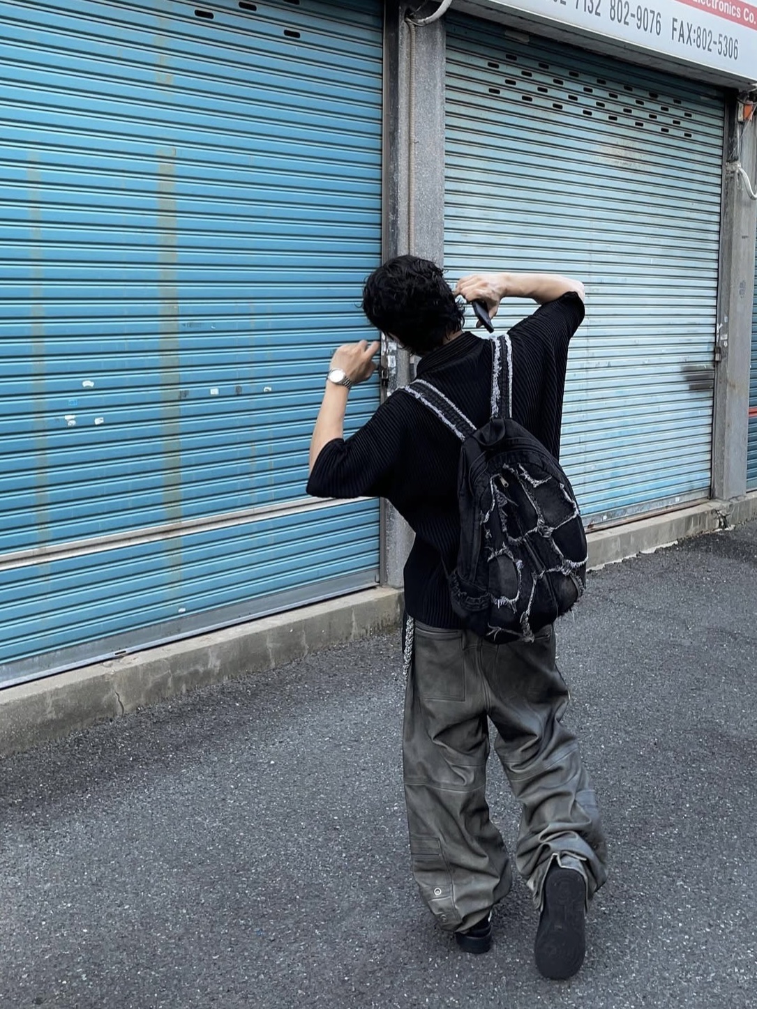 Undermycar Leachianus Multiple Tangles Double Logo Chain Down Blue - 23SS, Project G/R Flight Denim Pants Dust Grey 착용 스타일