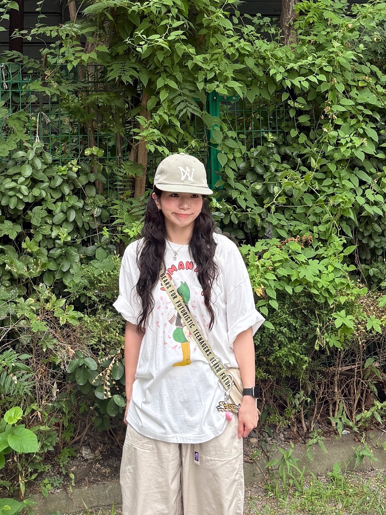 Aoiro 6-Panel Bone A/N Cap Olive, Human Made Keiko Sootome T-shirt #19 White 착용 스타일 - 2