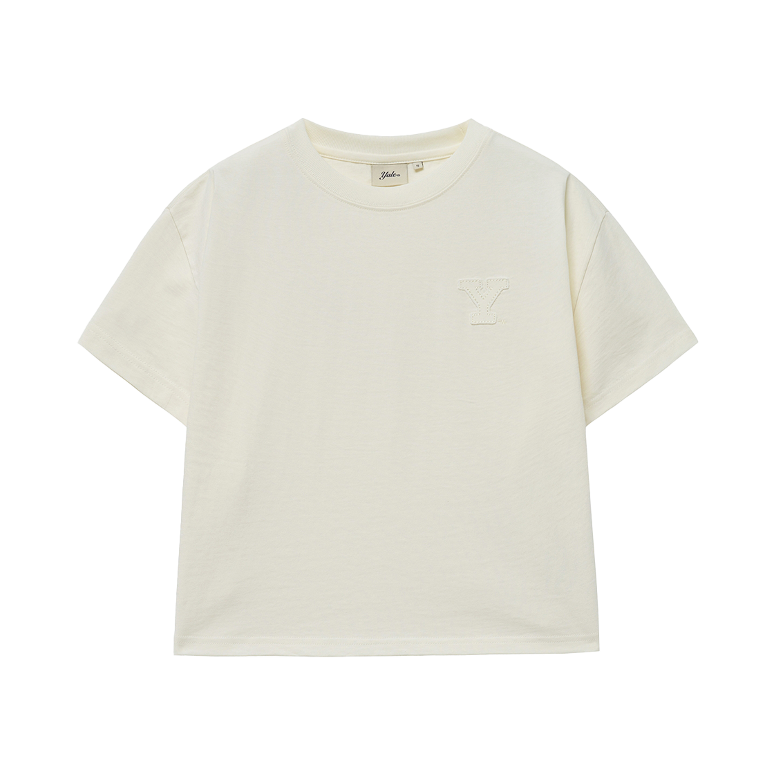 예일 우먼즈 크롭 아플리케 반팔티셔츠_아이보리(Yale Women's Crop Applique Short Sleeve Ivory)