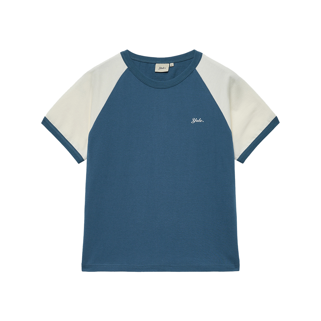 예일 우먼즈 크롭 래글런 링거 티셔츠_블루(Yale Women's Crop Raglan Ringer T-Shirt Blue)