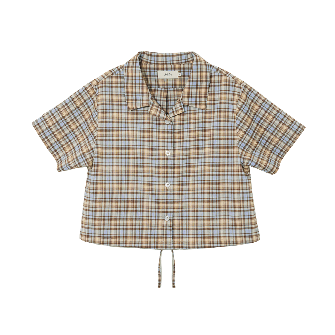 YFM1SH201ABR Yale Check Half Sleeve Crop Shirt Brown