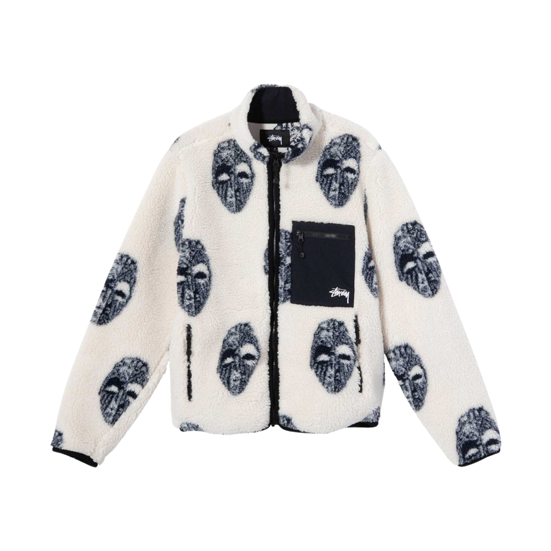 스투시 마스크 자카드 쉐르파 플리스 자켓 내츄럴