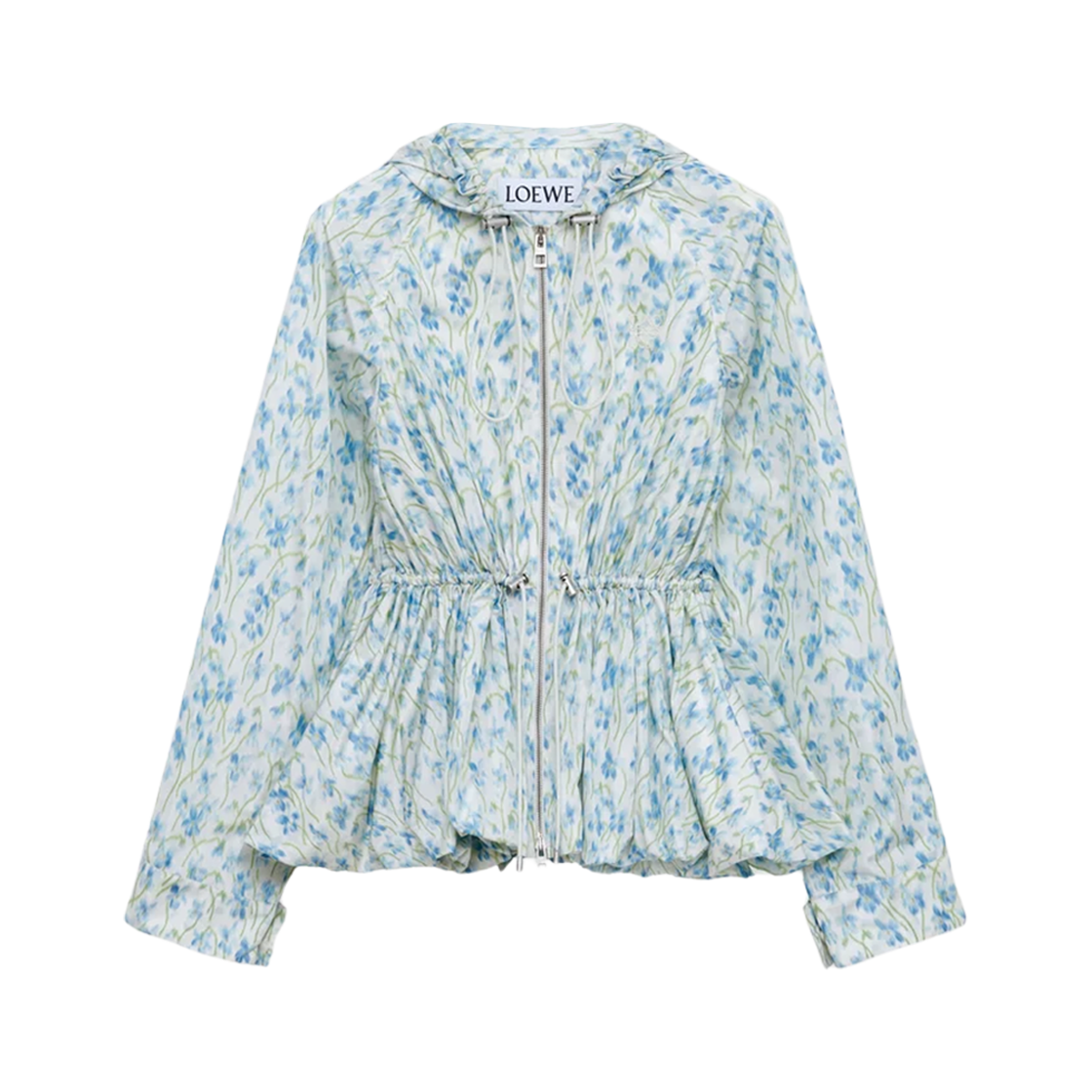 S359Y02XEJ-2105 (W) Loewe Hooded Jacket in Silk Blend Taffeta White Blue