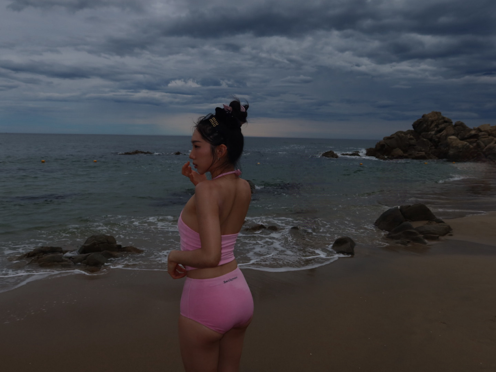 Diagonal Ribbon Shirring Bikini Pink, (W) Open Yy x Hello Kitty Bikini 3 Piece Set Pink 착용 스타일 - 3