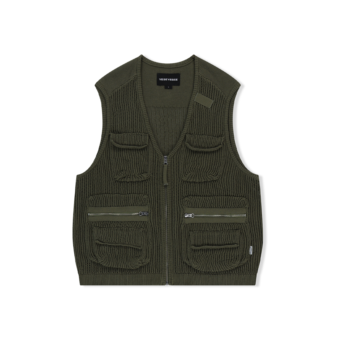 예스아이씨 니티드 유틸리티 베스트 카키(YESEYESEE Knitted Utility Vest Khaki)