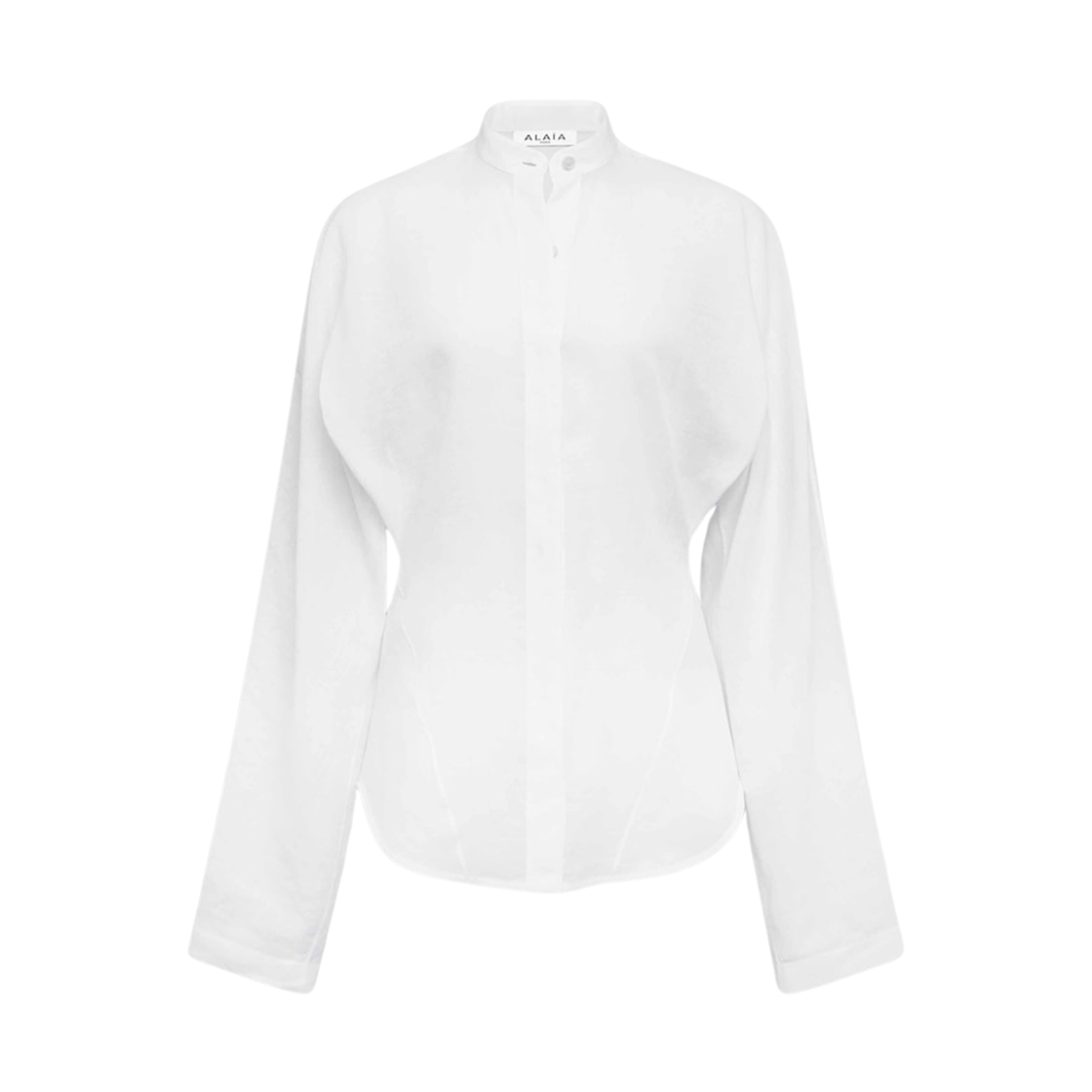 (W) 알라이아 린넨 블랜드 라운드 블라우스 화이트((W) Alaia Linen Blend Round Blouse White)