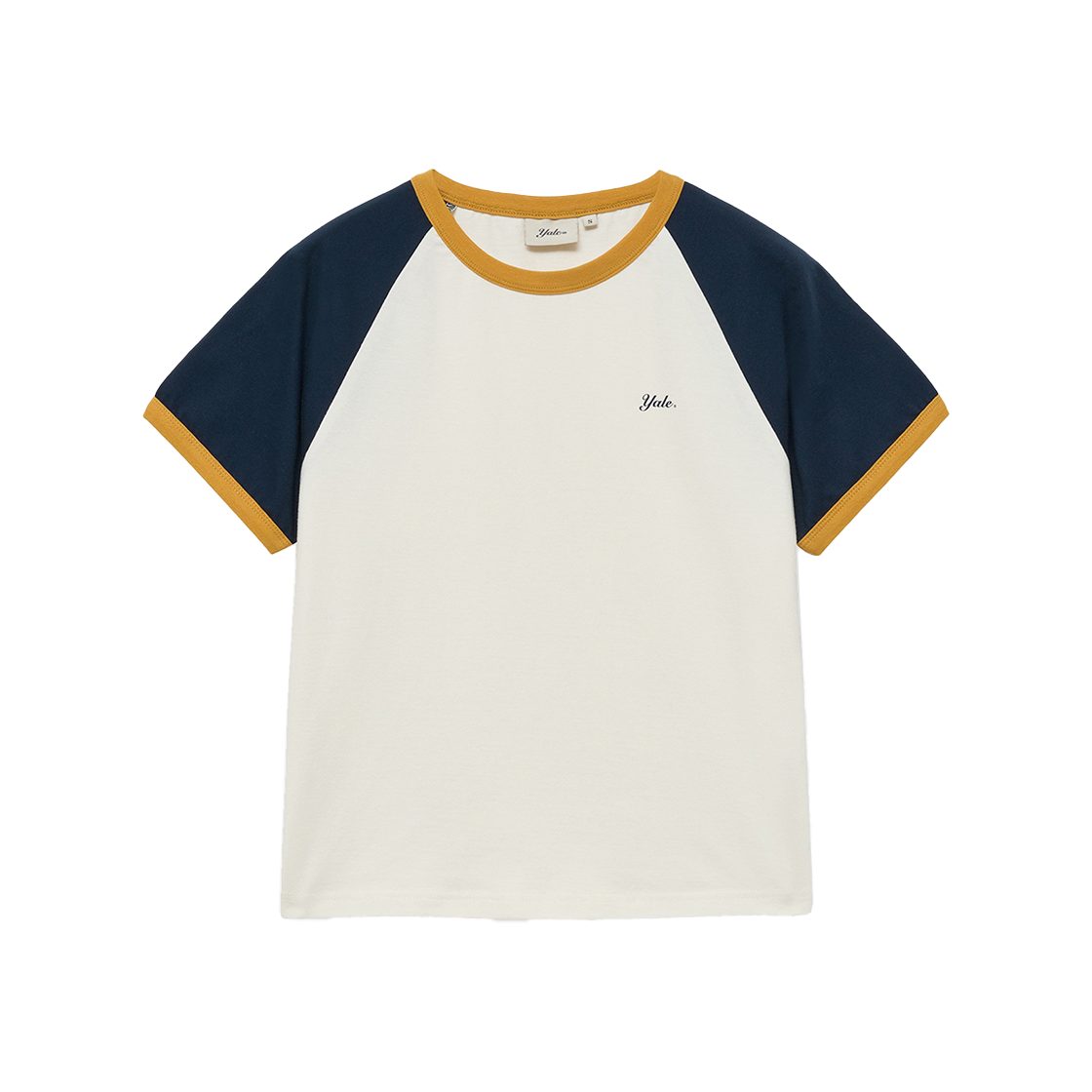 예일 우먼즈 크롭 래글런 링거 티셔츠_아이보리(Yale Women's Crop Raglan Ringer T-Shirt Ivory)