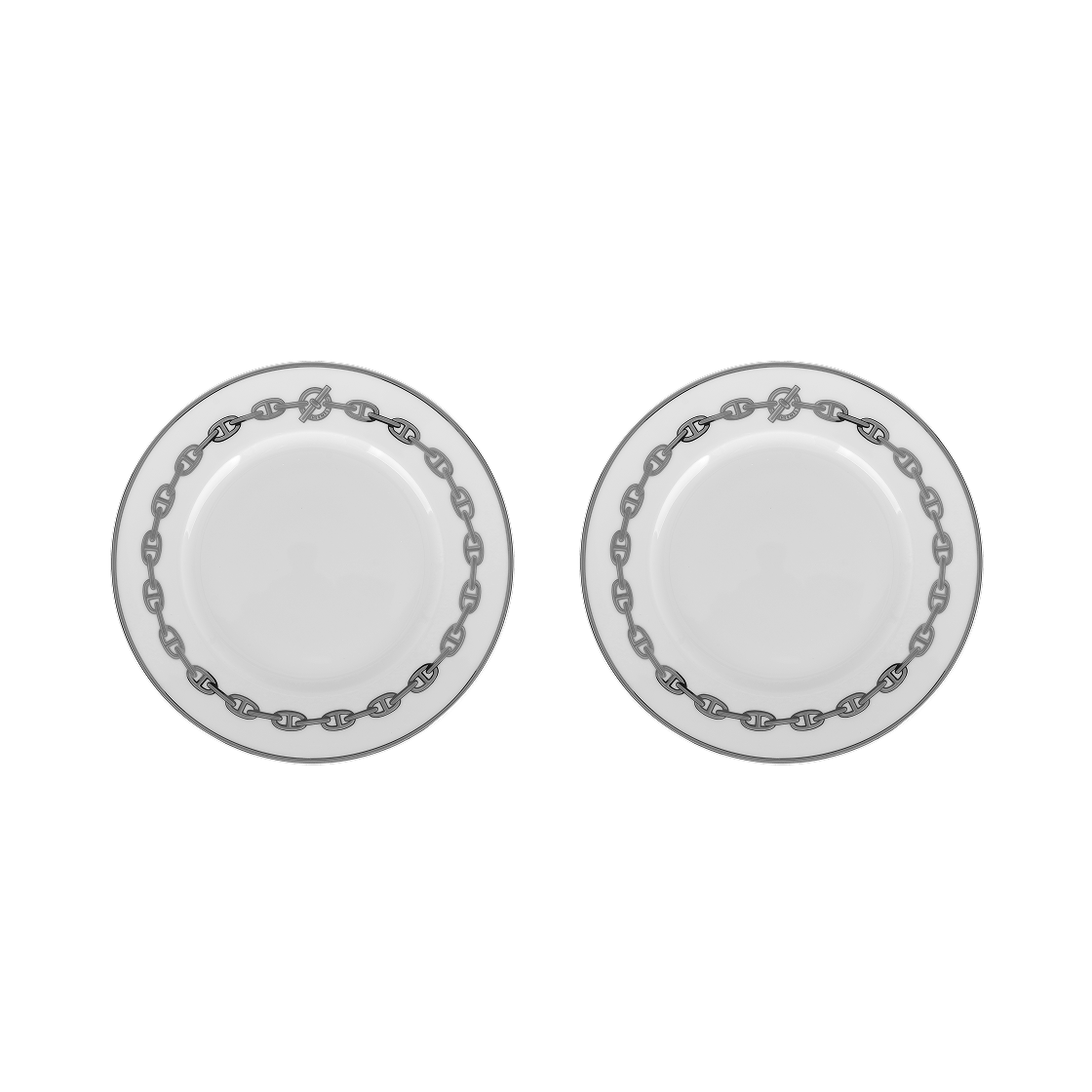 P004107P Hermes Chaine D'Ancre Dessert Plate Platinum (2 Plates)