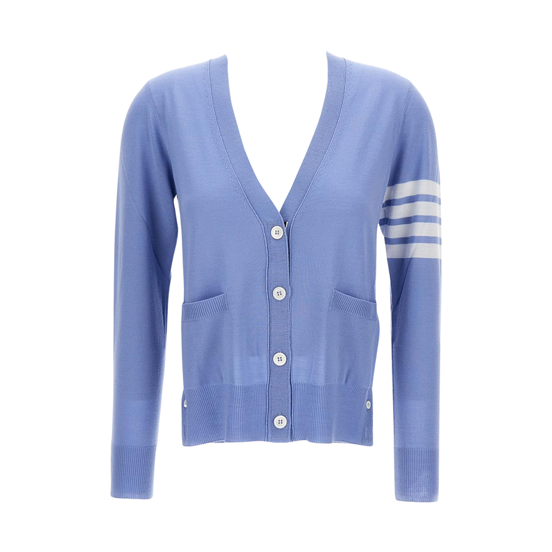 (W) 톰브라운 파인 메리노 울 사선 릴렉스드 핏 가디건 라이트 블루((W) Thom Browne Fine Merino Wool 4-Bar Relaxed Fit Cardigan Light Blue) - 1