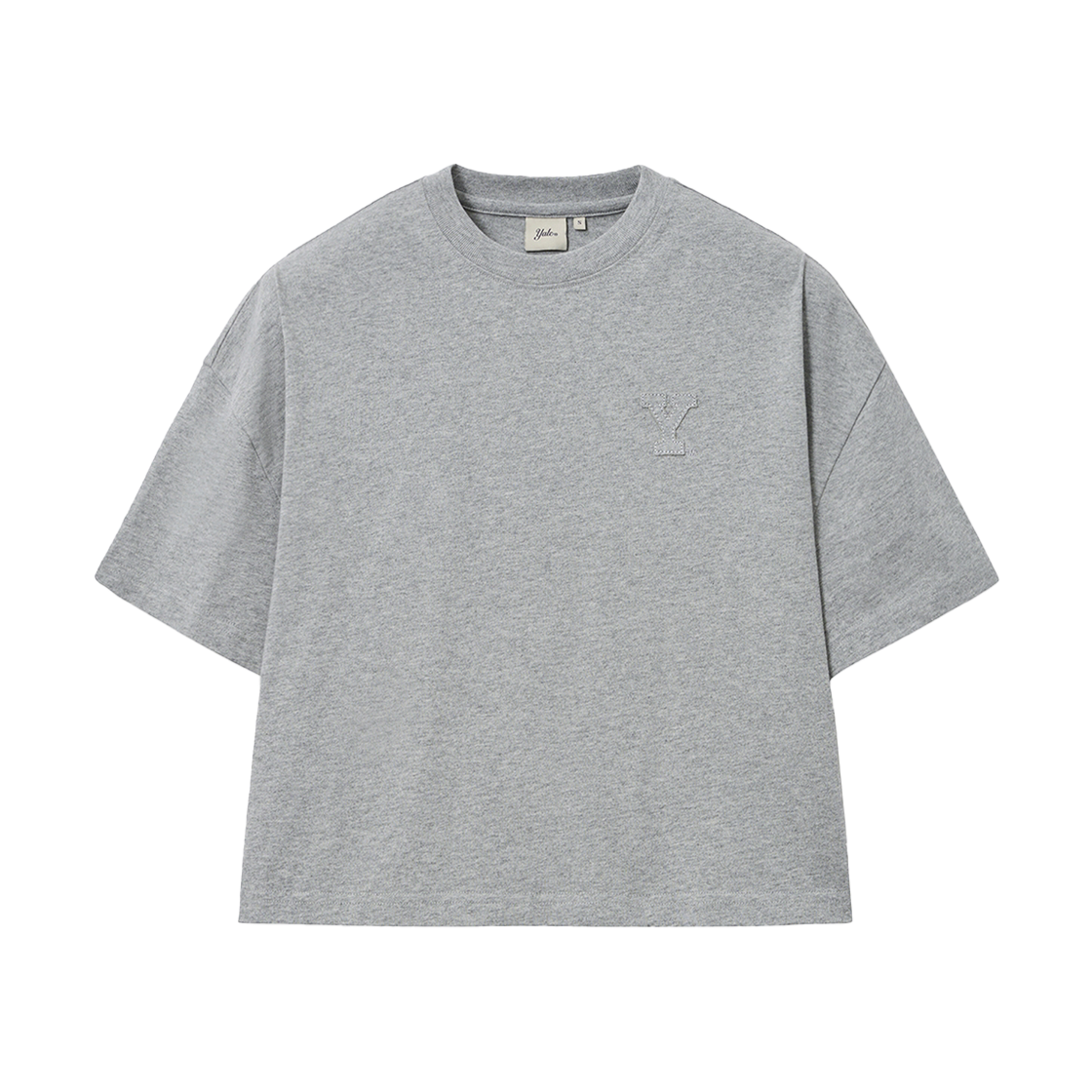 예일 우먼즈 크롭 아플리케 반팔티셔츠_그레이(Yale Women's Crop Applique Short Sleeve Grey)