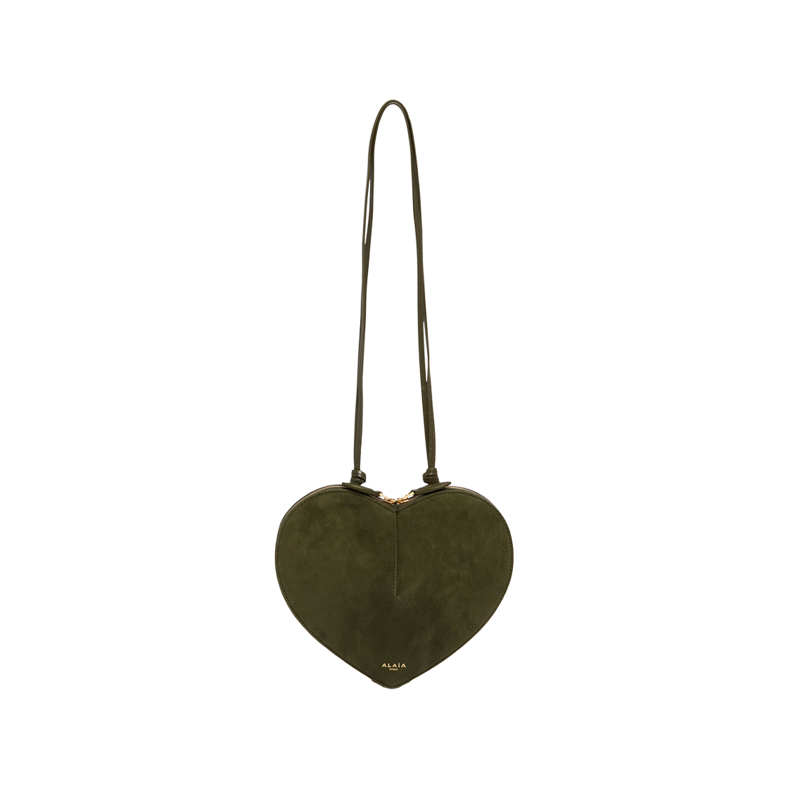 AA1P003CA577-643 Alaia Le Cœur Bi-Material Bag in Leather Dark Green