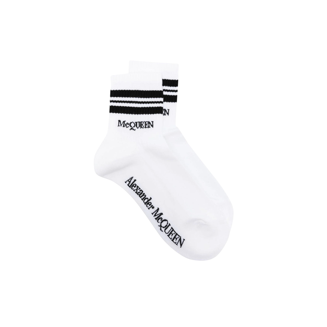 알렉산더 맥퀸 스트라이프 로고 삭스 화이트 블랙(Alexander McQueen Stipes Logo Socks White Black)