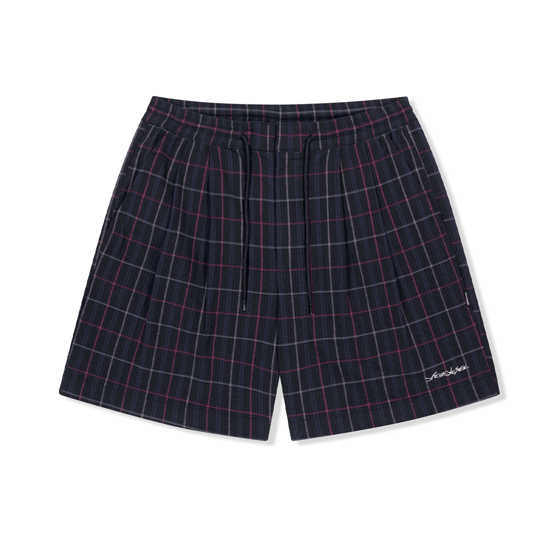 YS251WSOOS01BLK YESEYESEE Crinkled Fabric Check Shorts Black