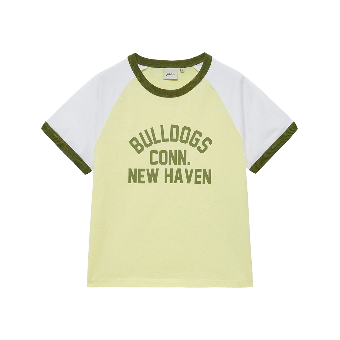 예일 우먼즈 불독스 래글런 링거 티셔츠_라이트옐로우(Yale Women's Bulldogs Raglan Ringer T-Shirt Light Yellow)